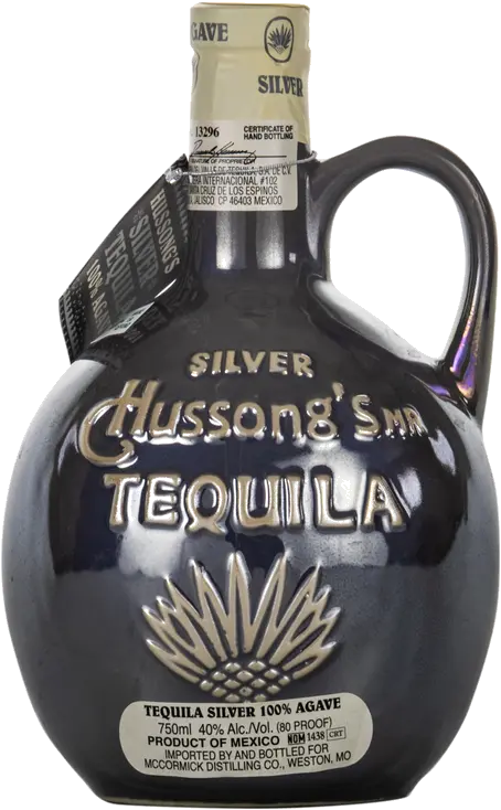HUSSONGS SILVER TEQUILA STONEWARE JUG