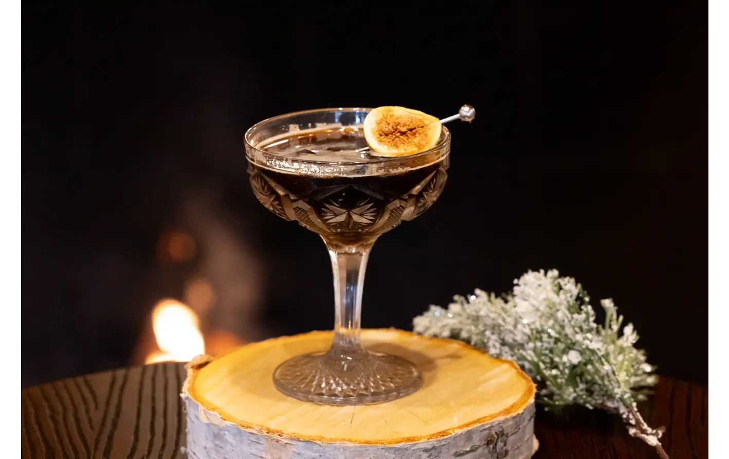 Black fig walnut Manhattan cocktail. Recipe by Ethan Guillemette