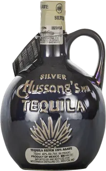 HUSSONGS SILVER TEQUILA STONEWARE JUG